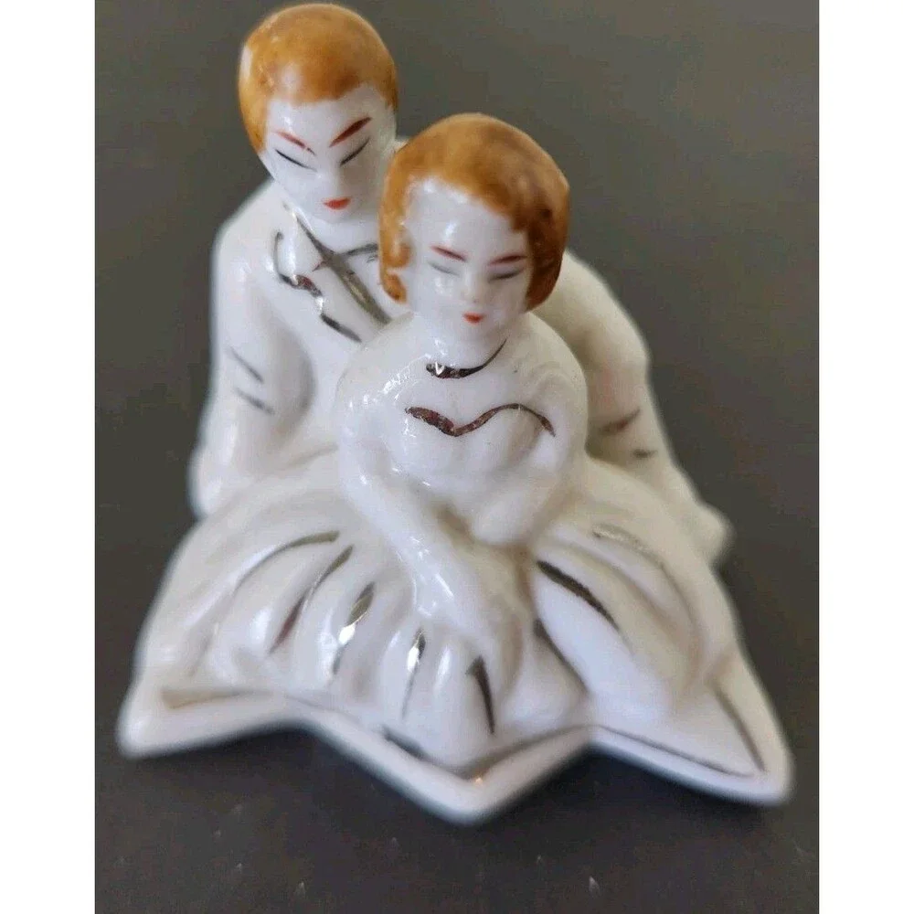 VTG Porcelain Cake Topper Wedding National Supply Co Japan 2 Inch Bride Groom